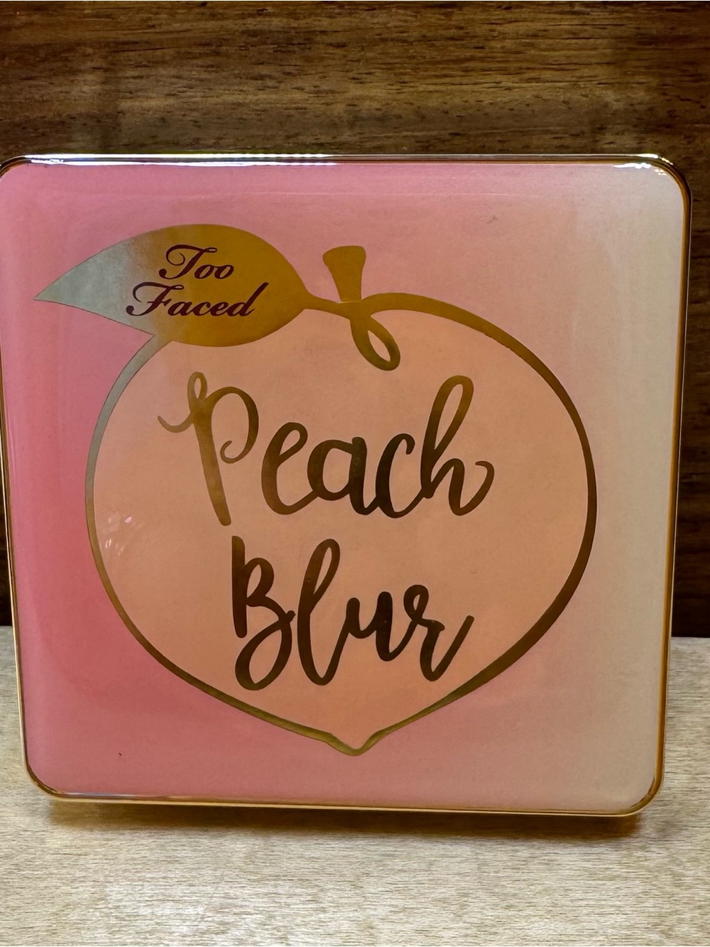 Too Faced Peach Blur Face Powder Compact - Translucent Pink Peach Gold Accents